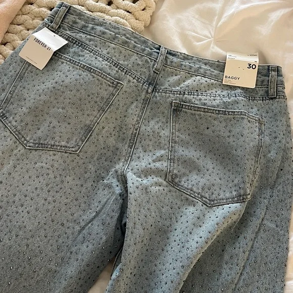 Forever 21 Rhinestone Blue Flare Wide Leg Jeans - Picture 6 of 6